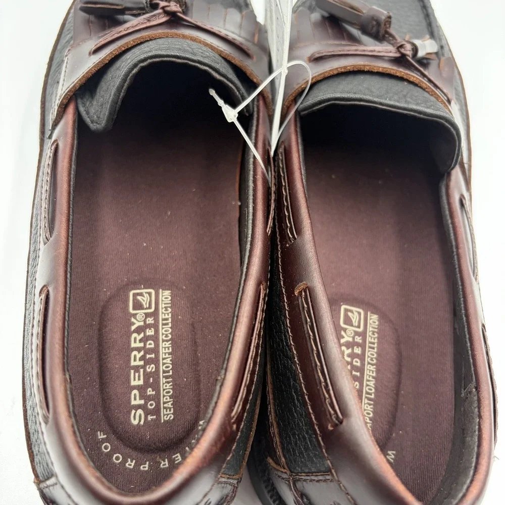 Sperry Seaport DBL KT Black Men's NEW Leather Slip-On Boat Shoes Brown US 9